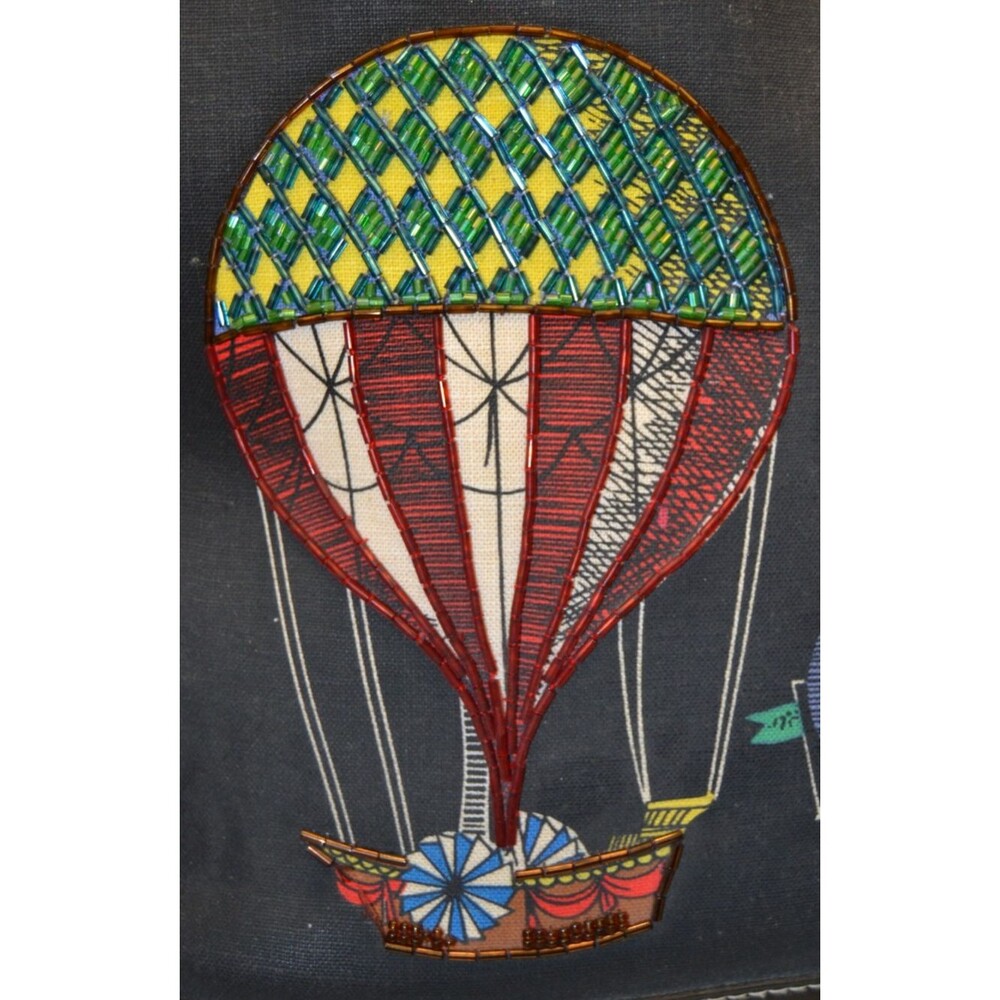 VTG 90's Liz Claiborne Beaded Small Tote Canvas Bag Purse Hot Air Balloons HTF - Picture 4 of 16